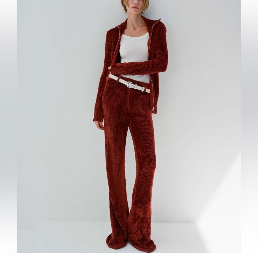 Aya Muse Cyro knitted trousers Rust Velvet Pants flares bells Revolve $625 M